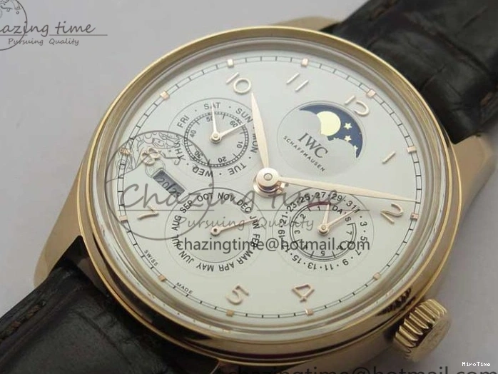 MIROTIME 0409 Compact Portugieser Perpetual Calendar IW503302 RG V9F 1:1 Best Edition White Dial on Brown Leather Strap A 7113